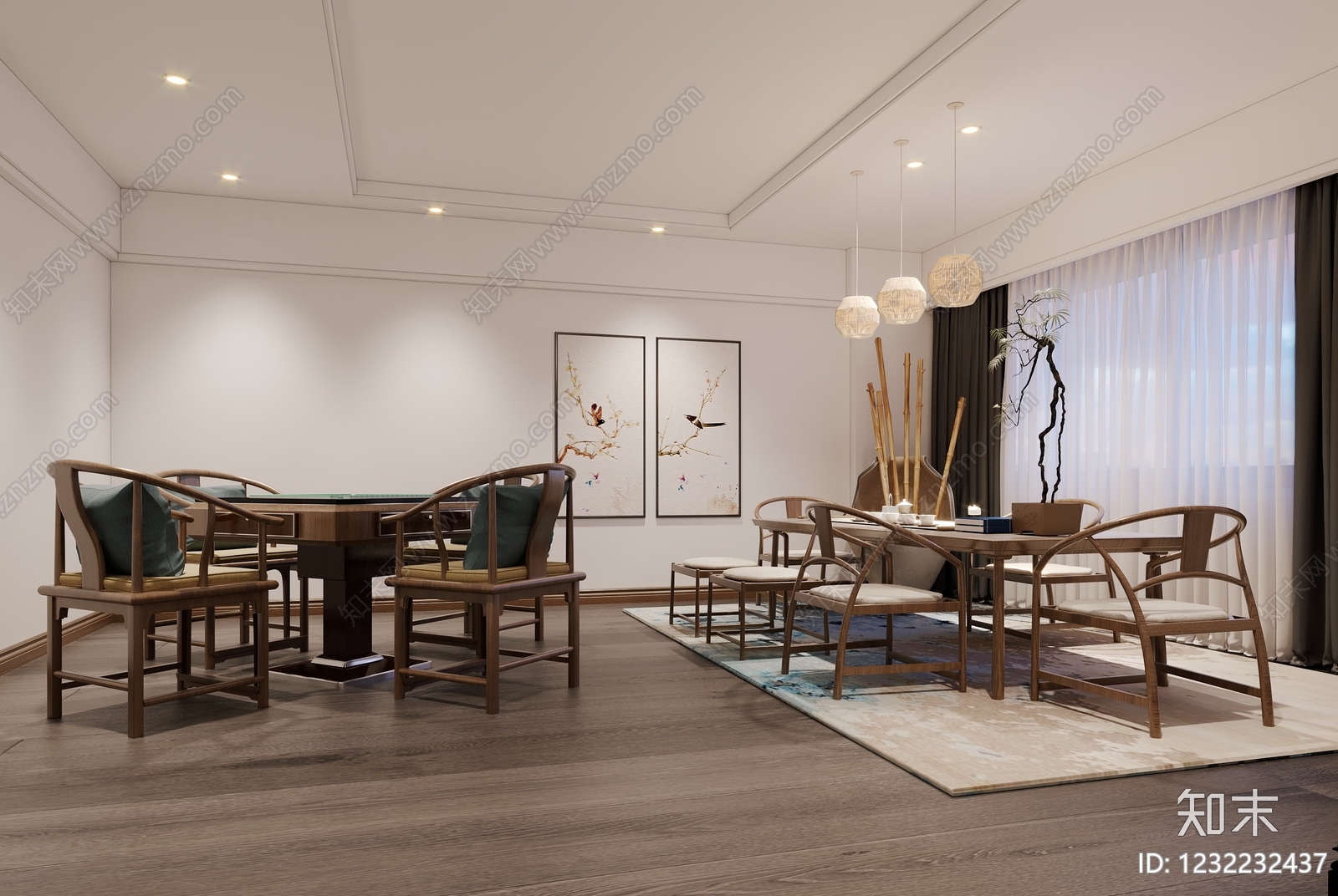 新中式棋牌室3D模型下载【ID:1232232437】