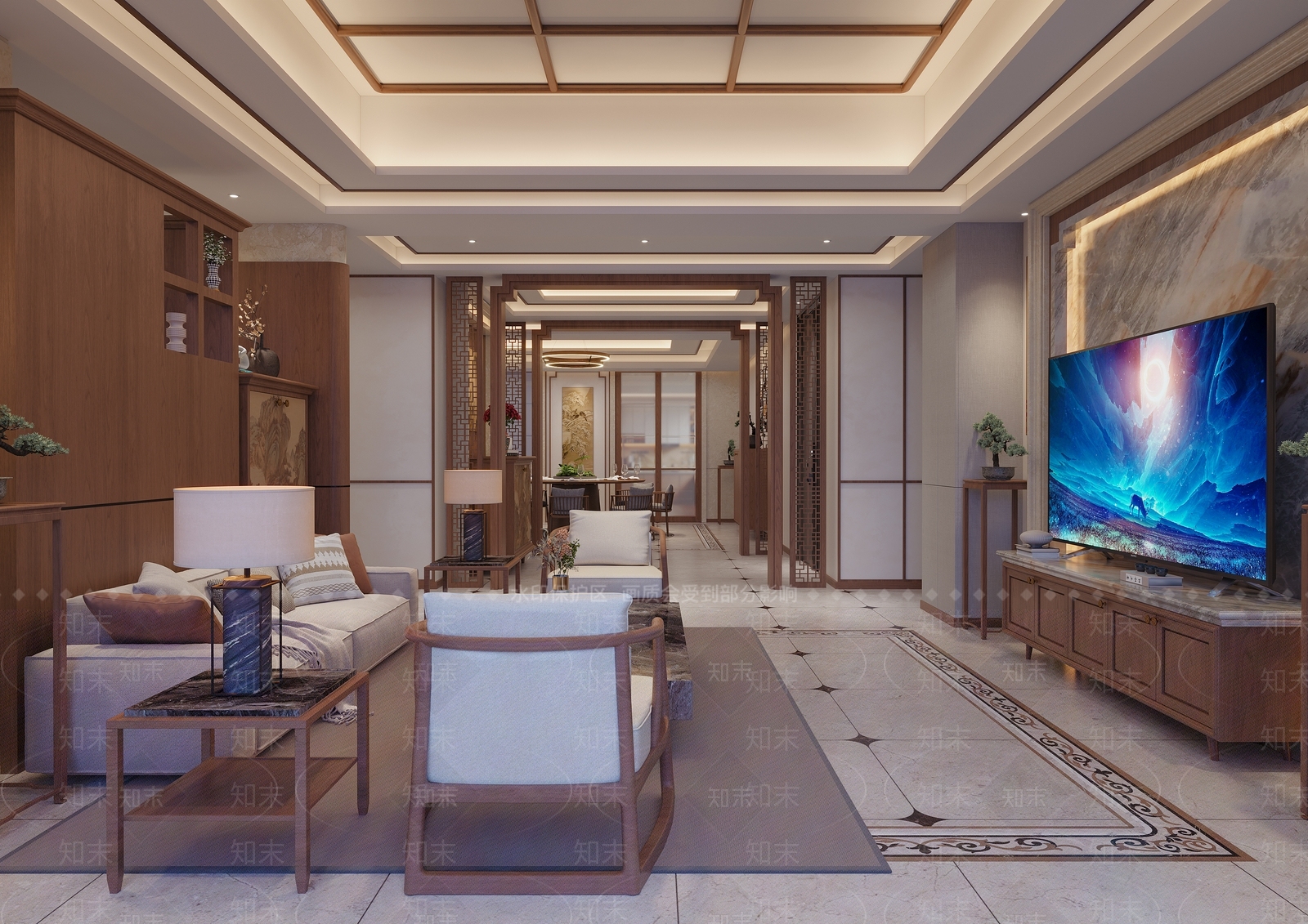 新中式宋式客餐厅3D模型下载【ID:1232232560】