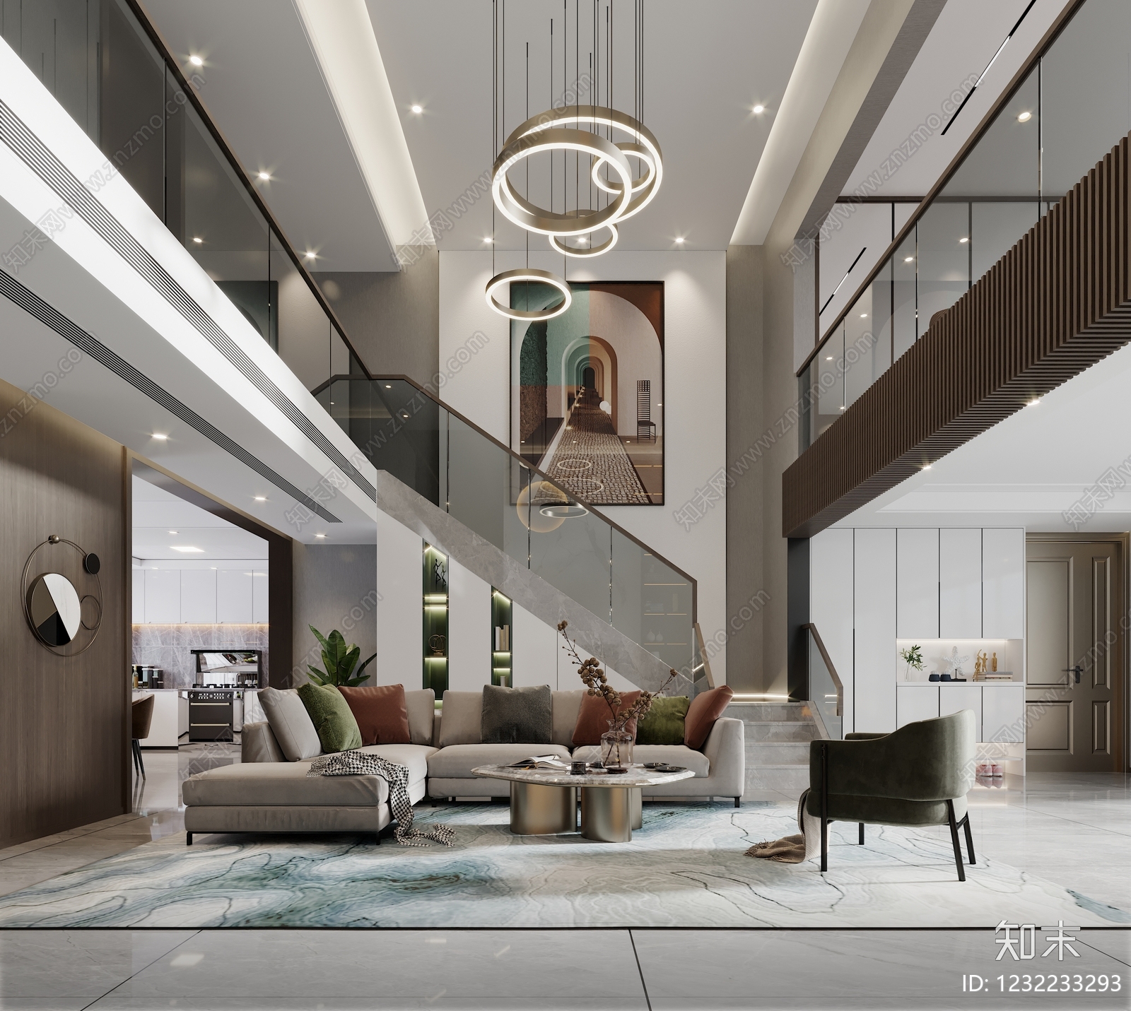 轻奢别墅客餐厅3D模型下载【ID:1232233293】