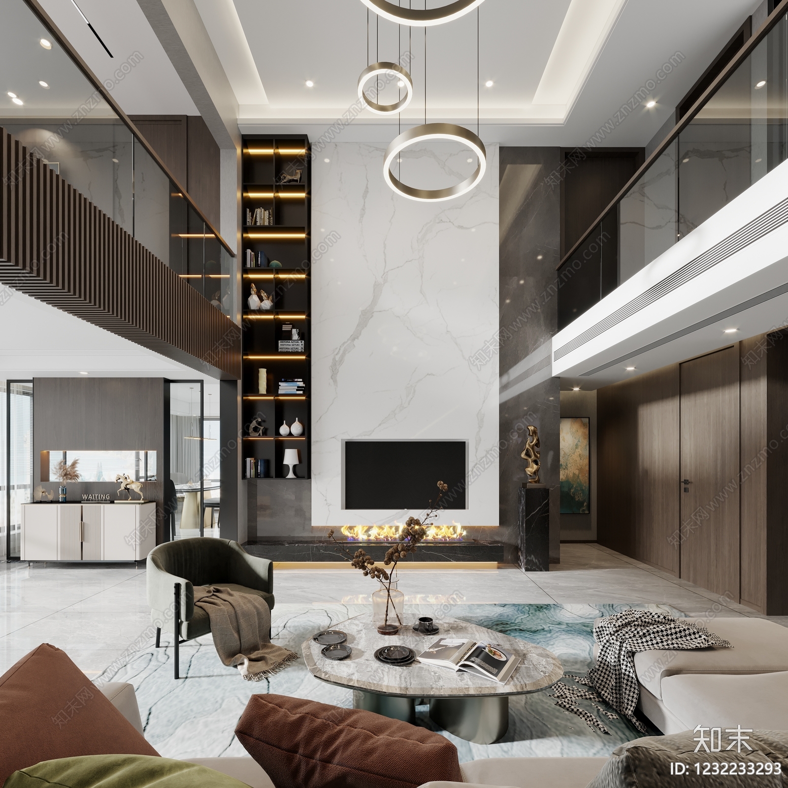 轻奢别墅客餐厅3D模型下载【ID:1232233293】