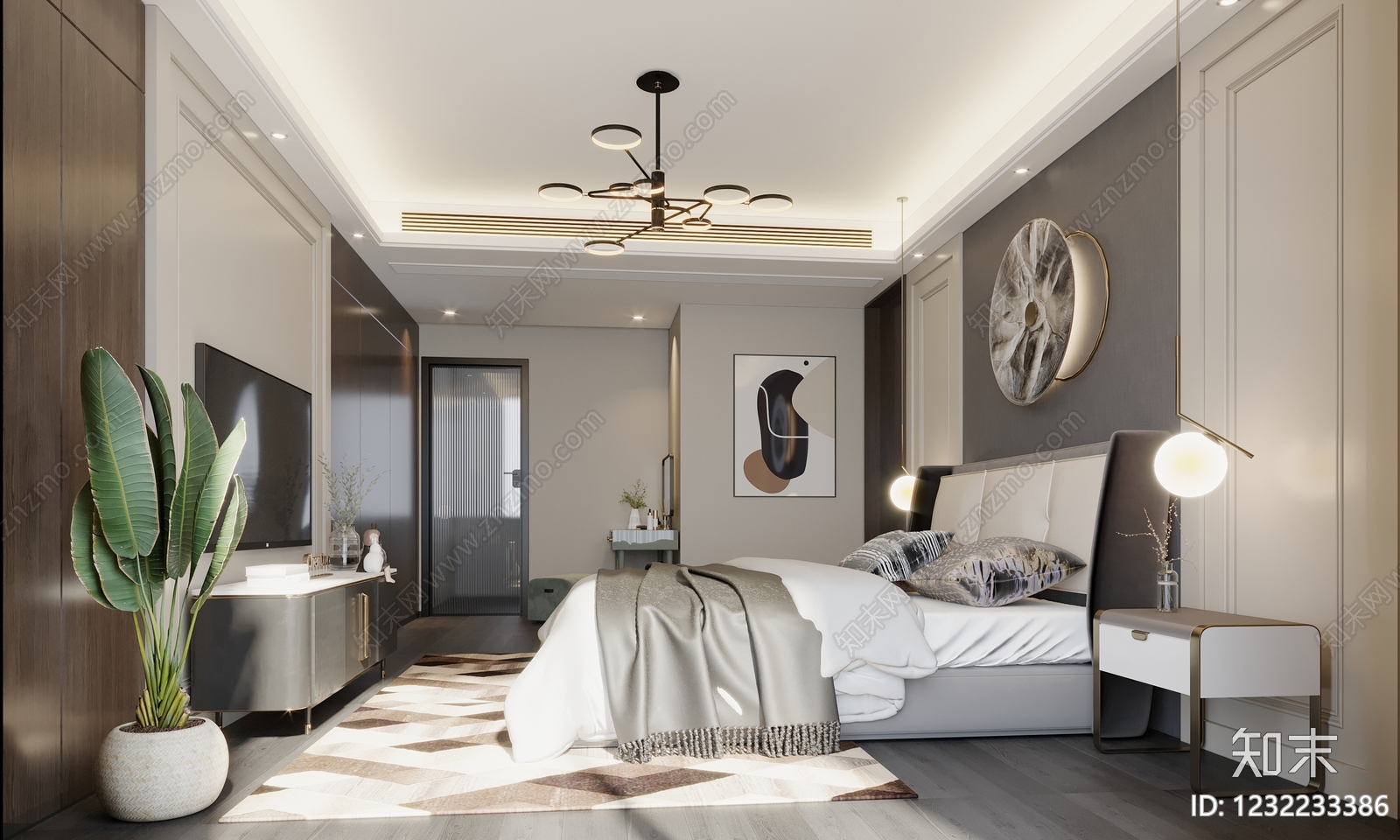 轻奢主卧3D模型下载【ID:1232233386】