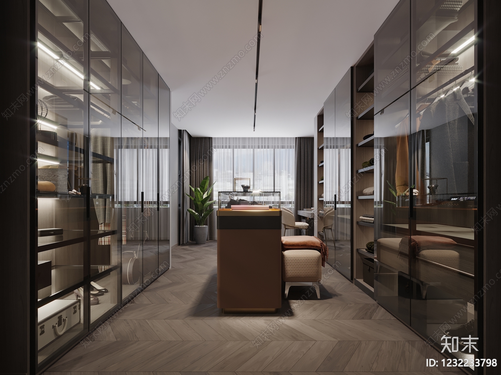 轻奢衣帽间3D模型下载【ID:1232233798】