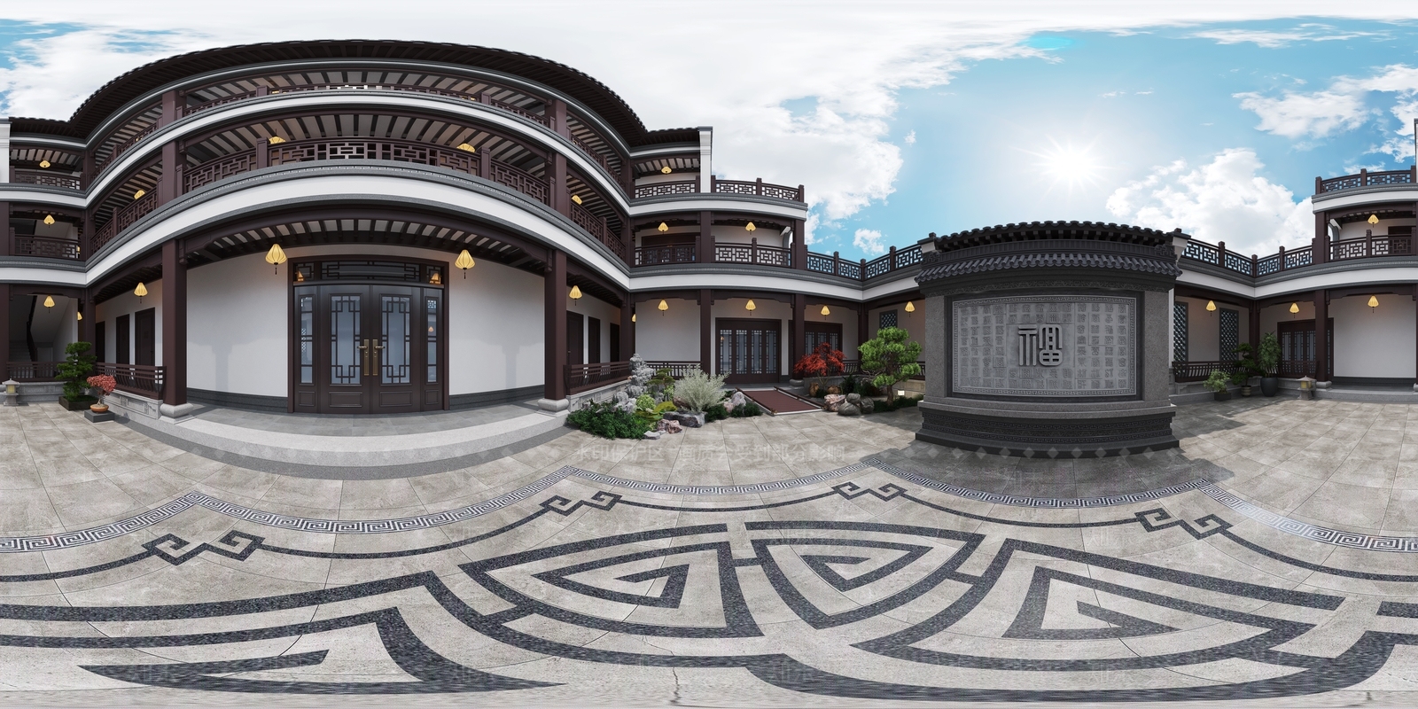 新中式景观四合院3D模型下载【ID:1232233928】