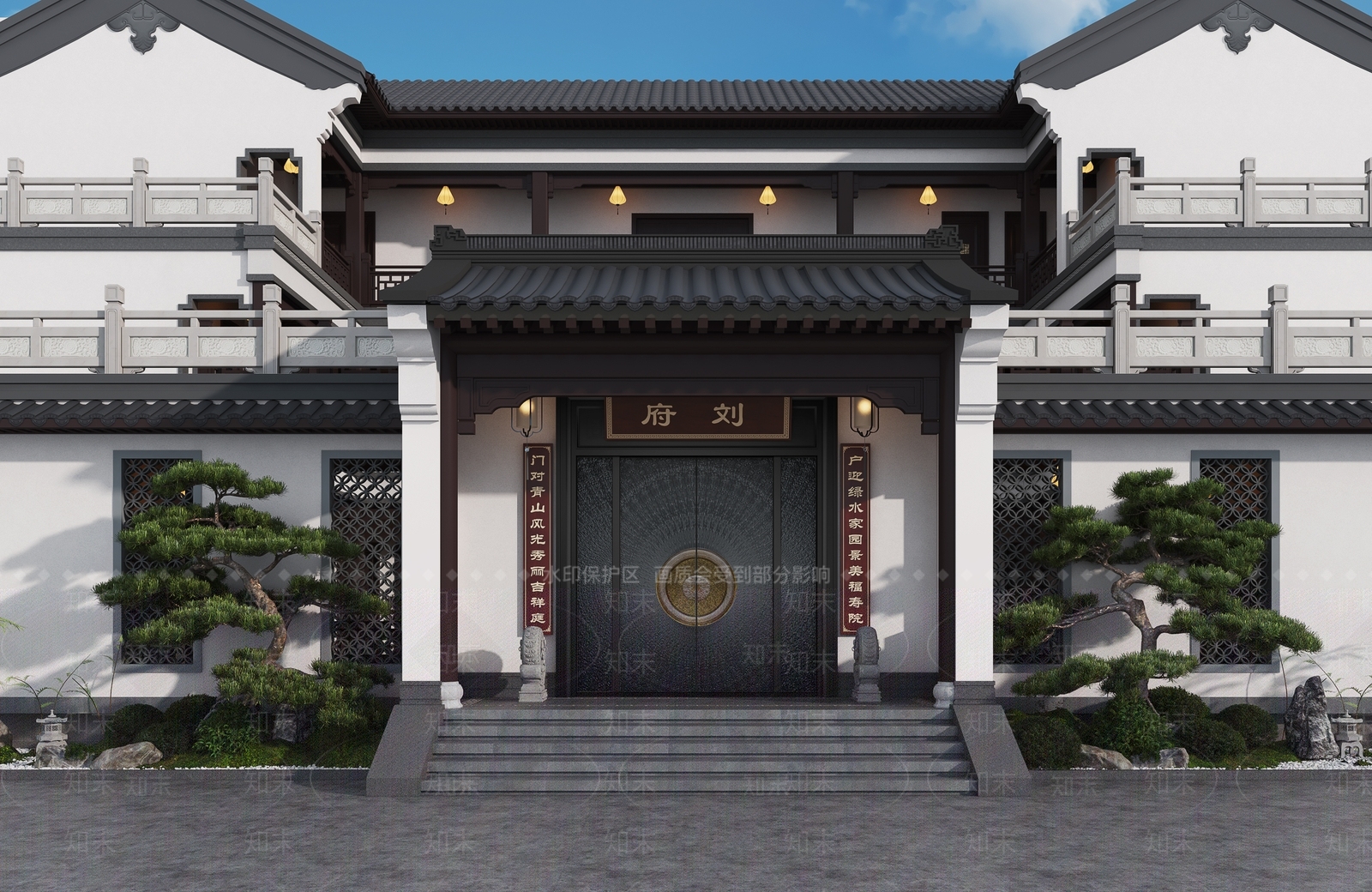 中式古建别墅外观3D模型下载【ID:1232234785】