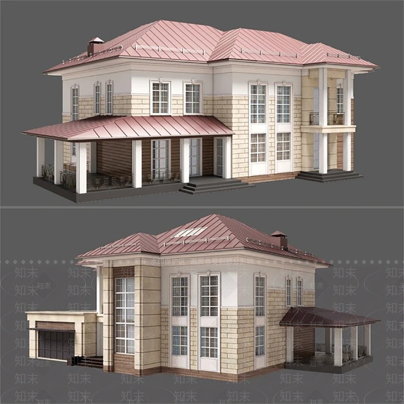 欧式别墅外观3D模型下载【ID:1232235511】