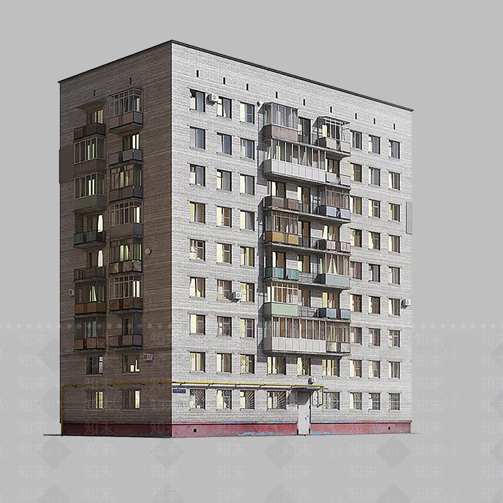 现代主义多层住宅楼3D模型下载【ID:1232235758】