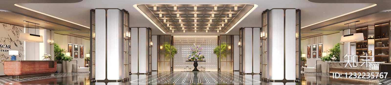 轻奢酒店大堂3D模型下载【ID:1232235767】