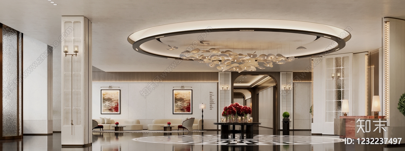轻奢酒店大堂3D模型下载【ID:1232237497】