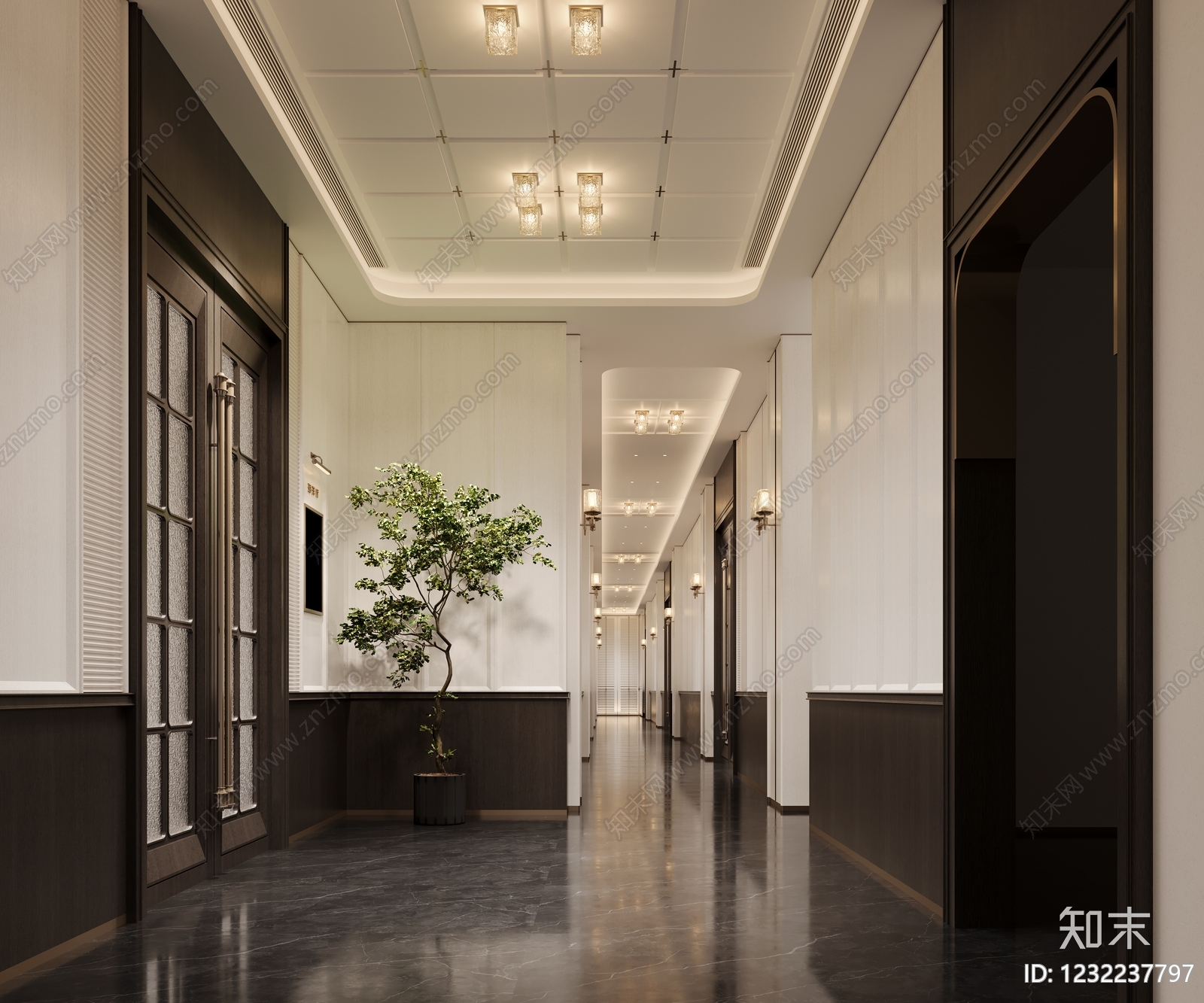 轻奢酒店走廊3D模型下载【ID:1232237797】