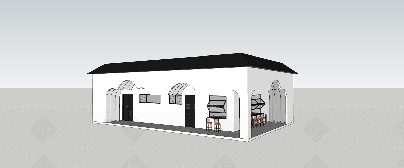极简餐饮建筑SU模型下载【ID:1232237873】