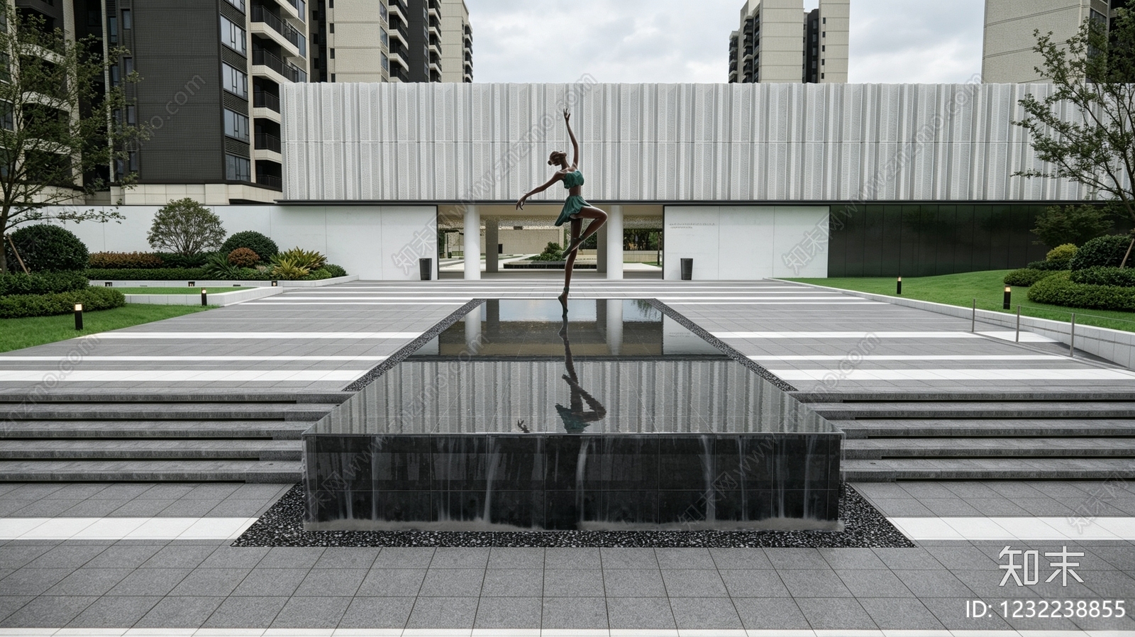 现代镜面水景CAD图纸