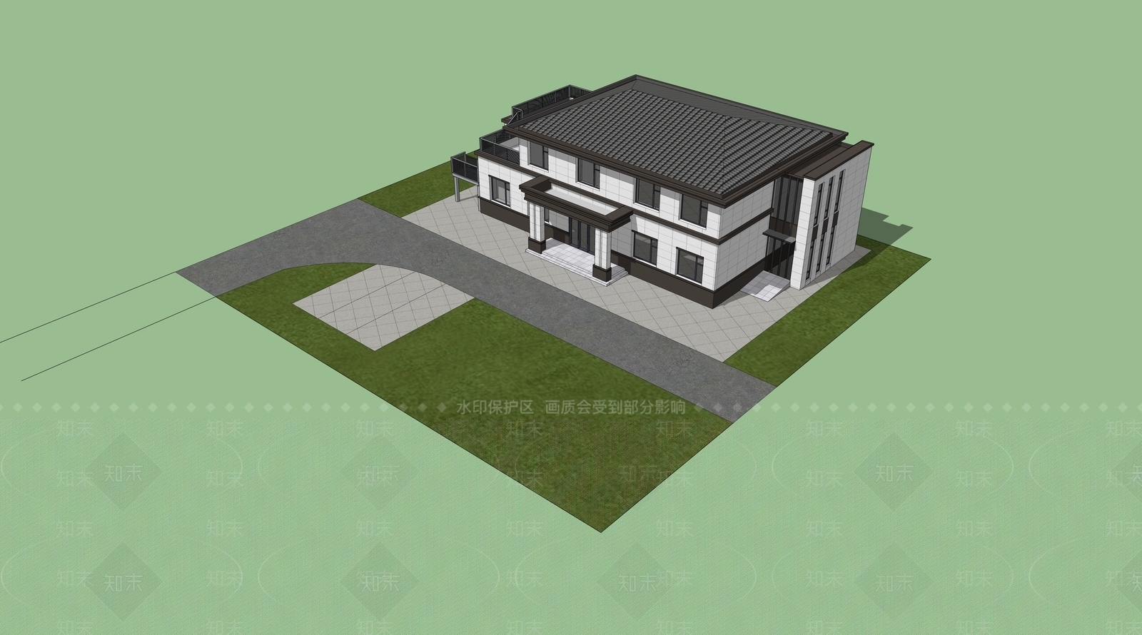 新中式办公楼SU模型下载【ID:1232238585】