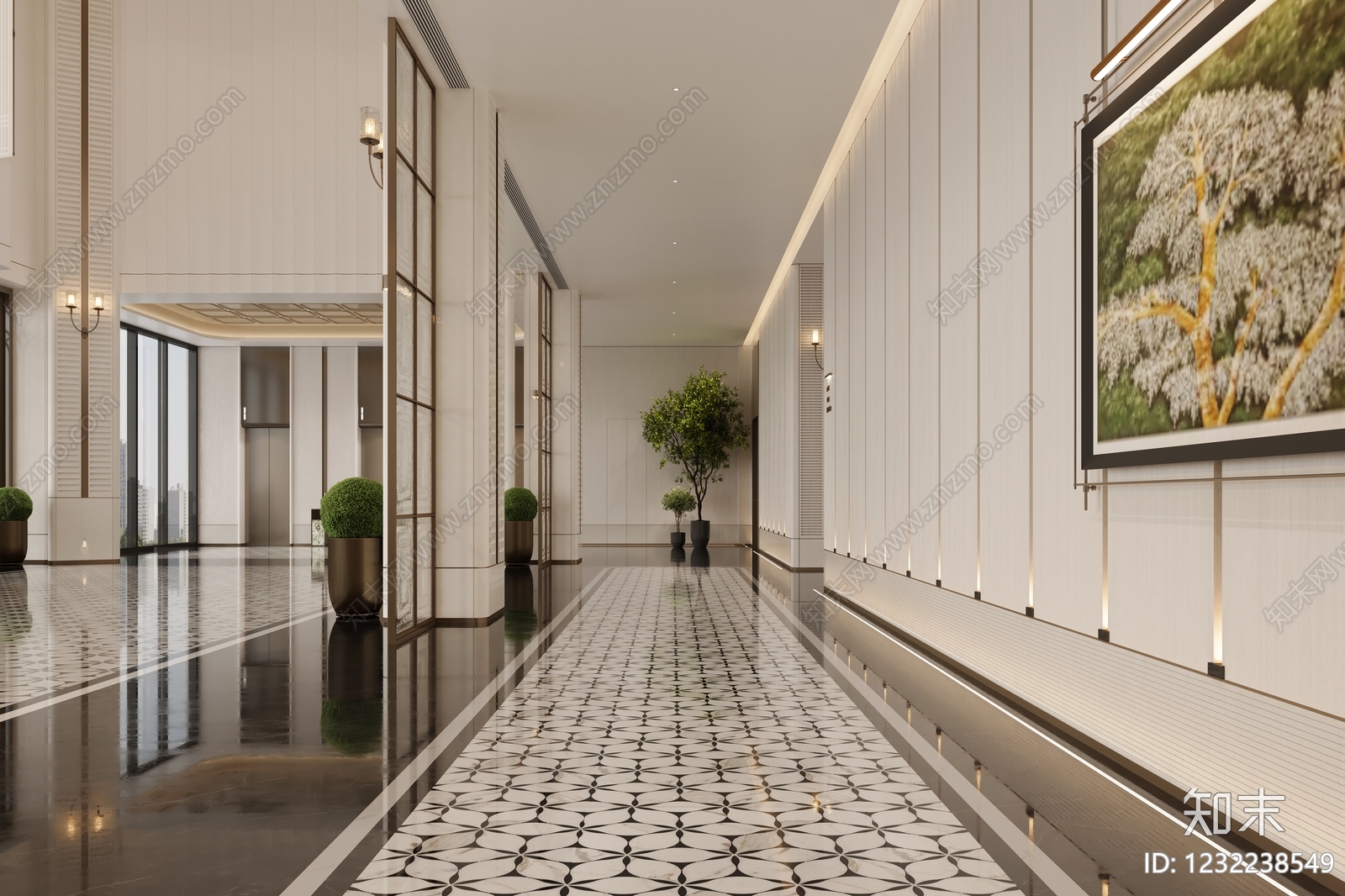 轻奢酒店走廊3D模型下载【ID:1232238549】