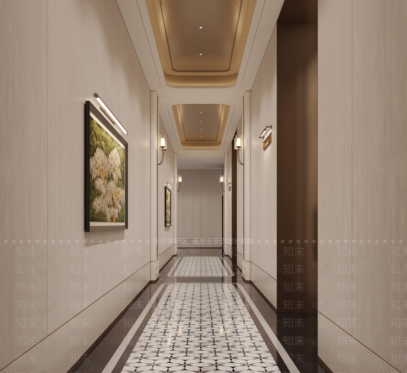 轻奢酒店走廊3D模型下载【ID:1232238549】