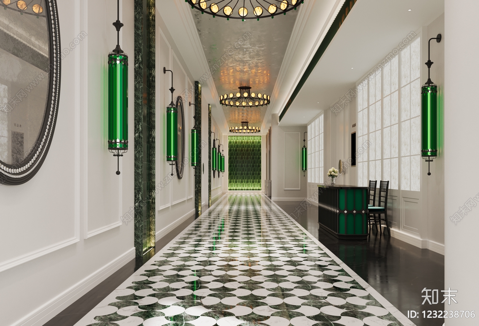 轻奢酒店走廊3D模型下载【ID:1232238706】