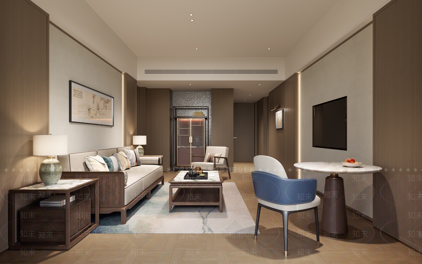 新中式酒店客房3D模型下载【ID:1232239959】