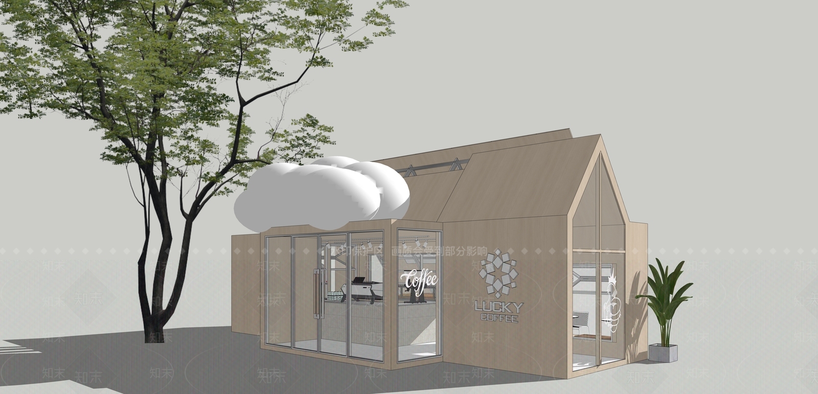 原木风餐饮建筑SU模型下载【ID:1232240941】