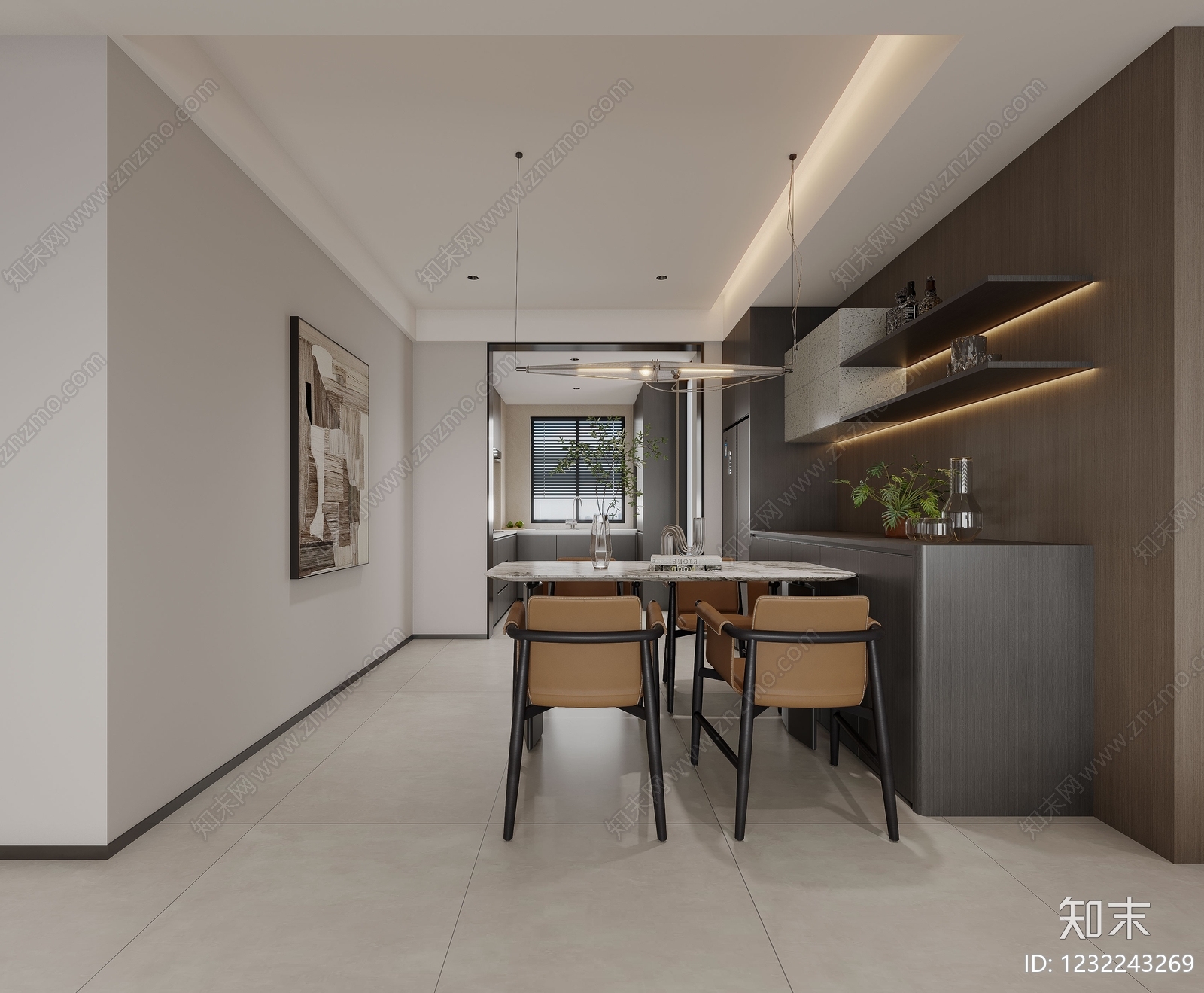 现代简约大平层客餐厅3D模型下载【ID:1232243269】