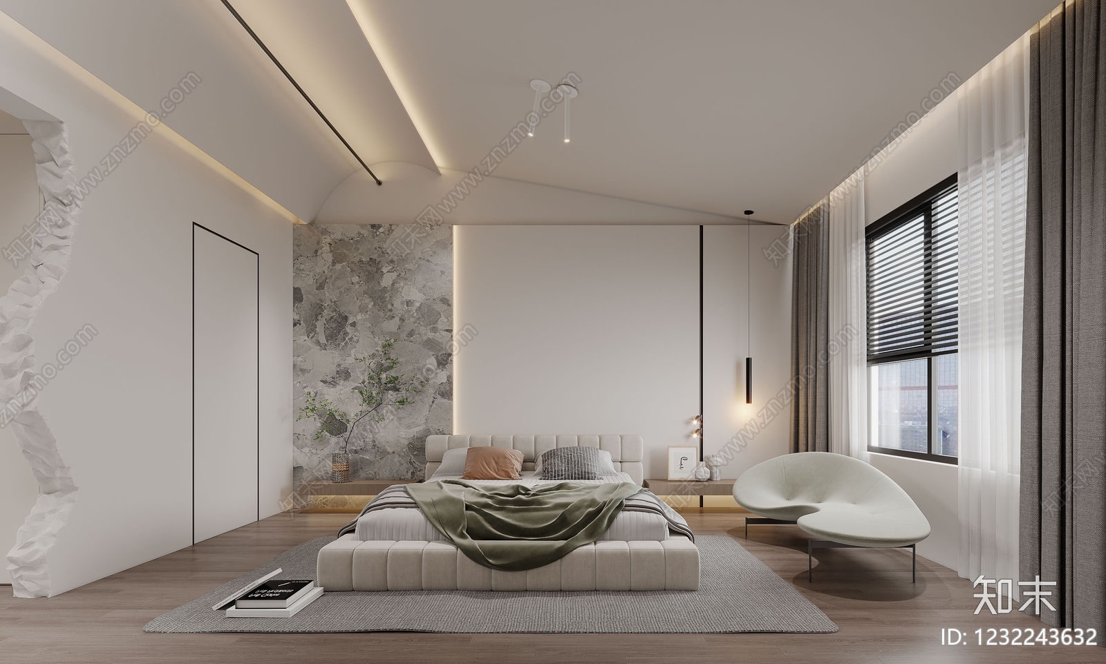 意式极简主卧3D模型下载【ID:1232243632】