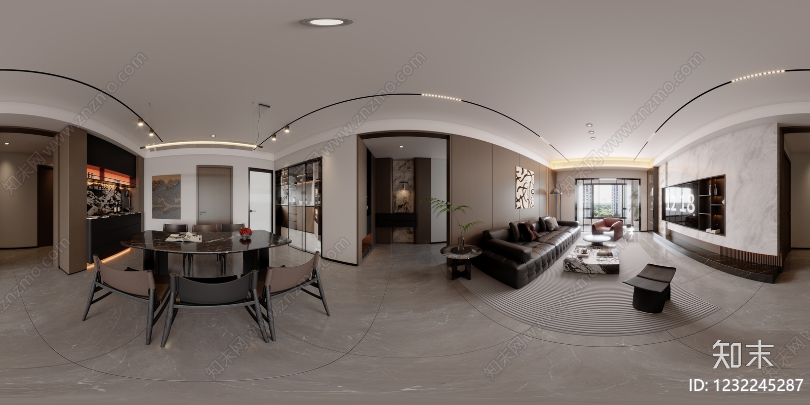 意式极简大平层客餐厅3D模型下载【ID:1232245287】