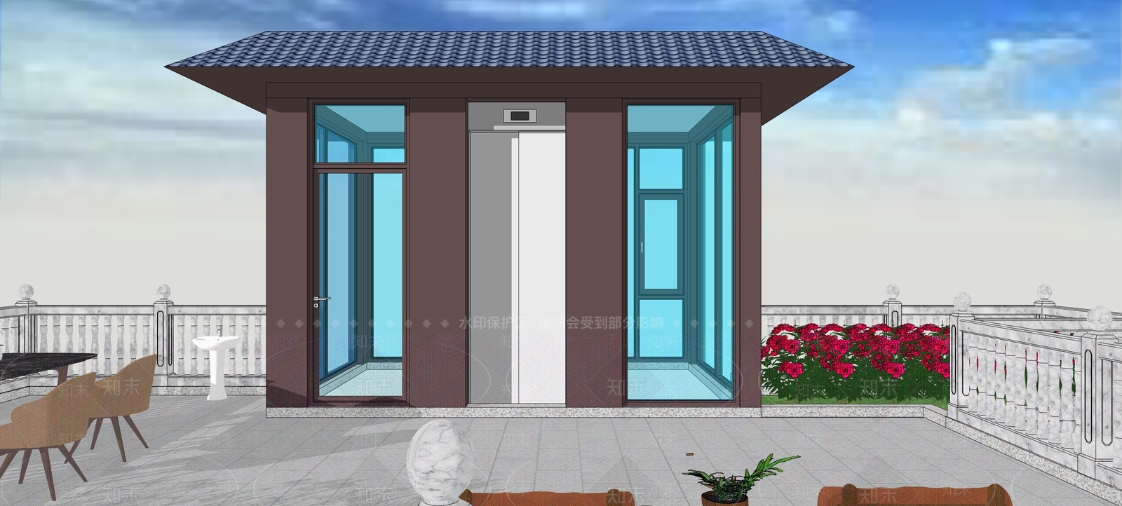 新中式景观观光电梯SU模型下载【ID:1232245165】