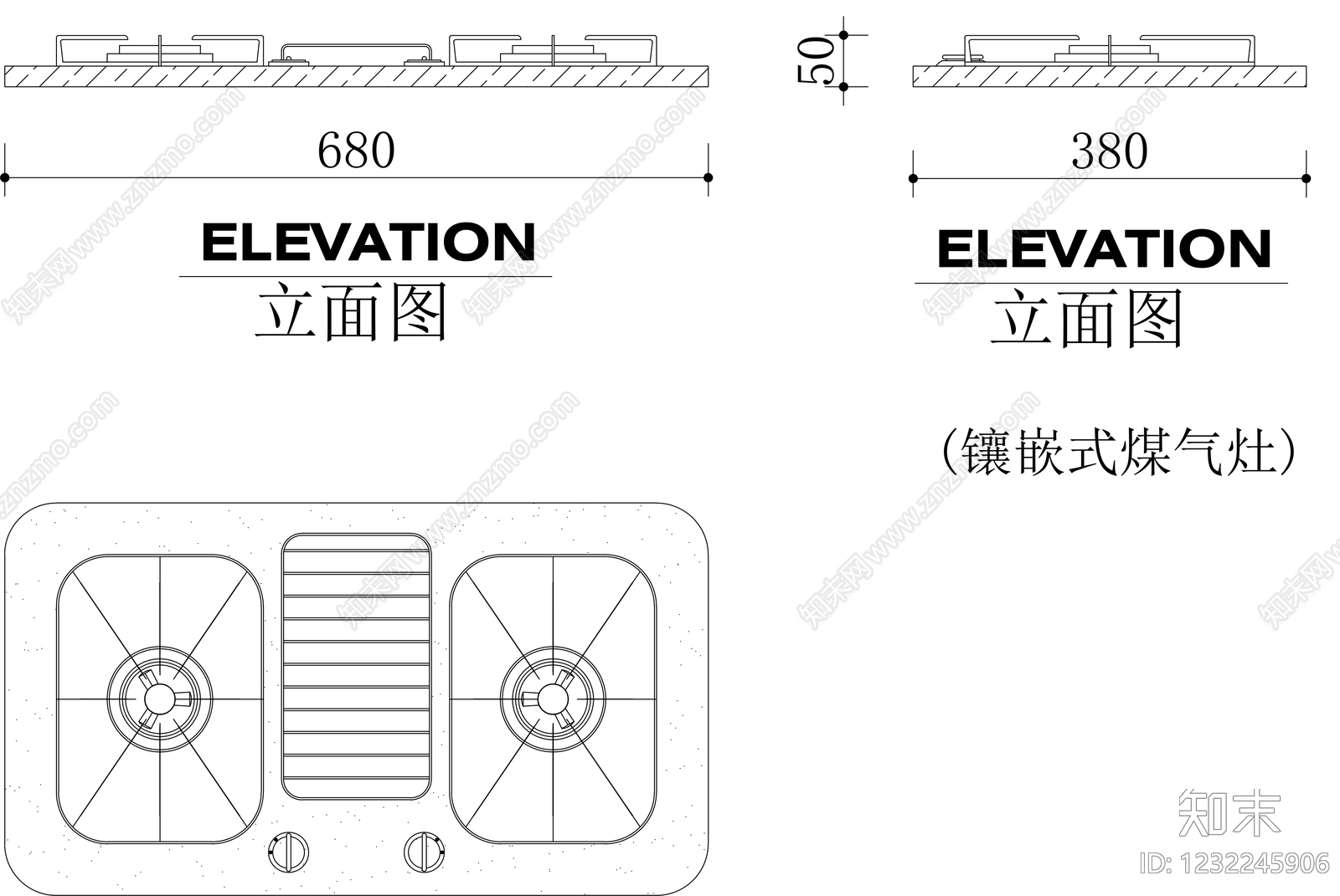 厨房设施cad施工图下载【ID:1232245906】