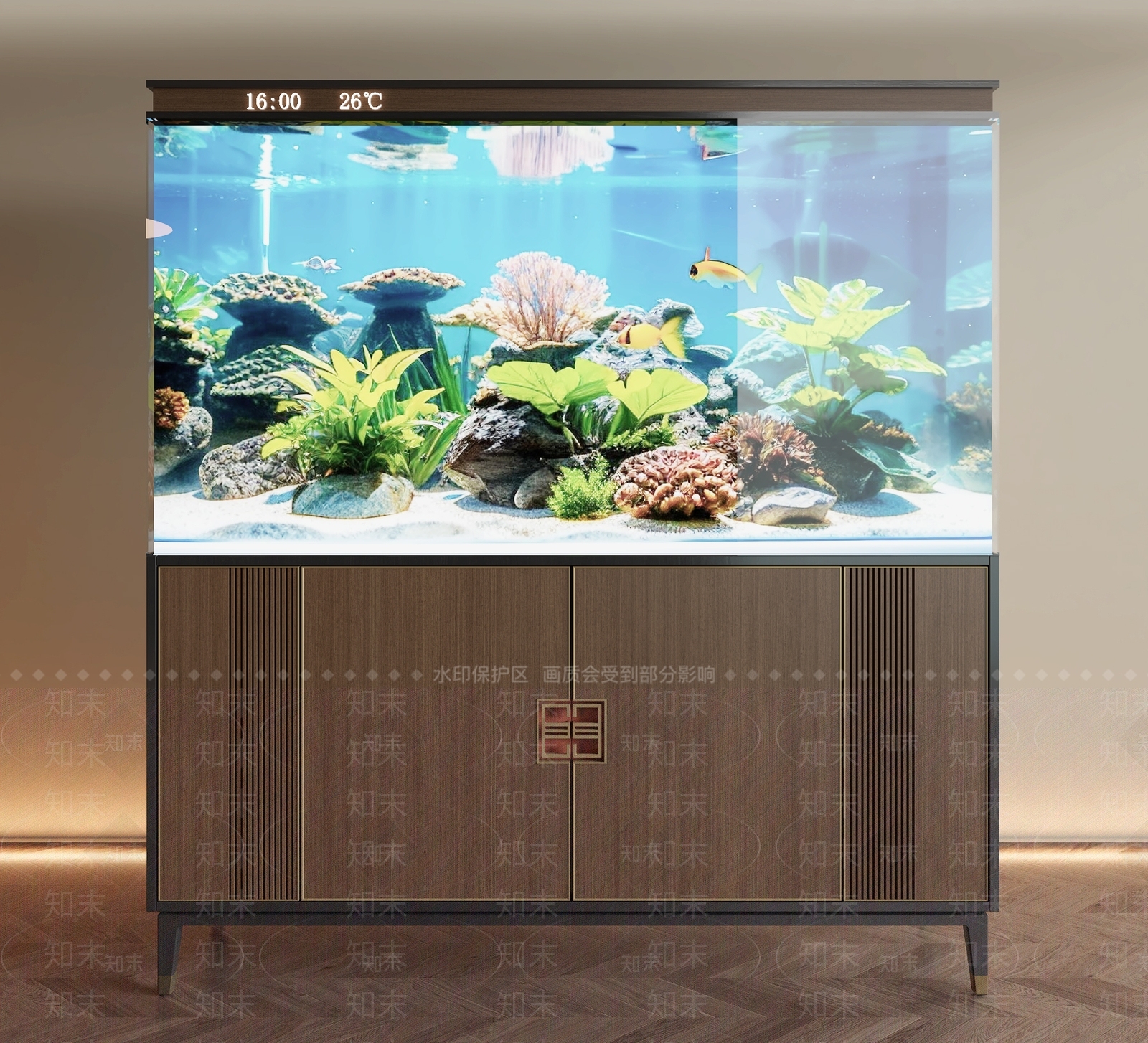 新中式鱼缸柜SU模型下载【ID:1232246177】