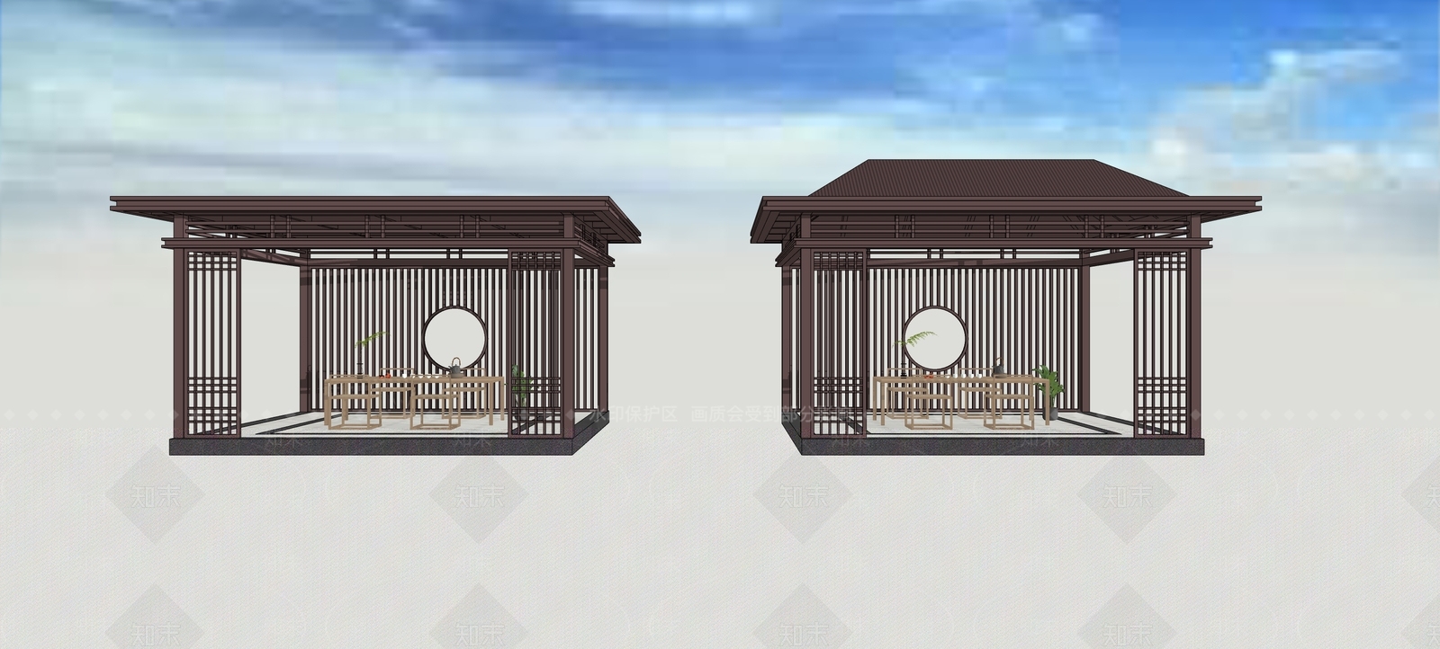 新中式景观亭子SU模型下载【ID:1232246611】