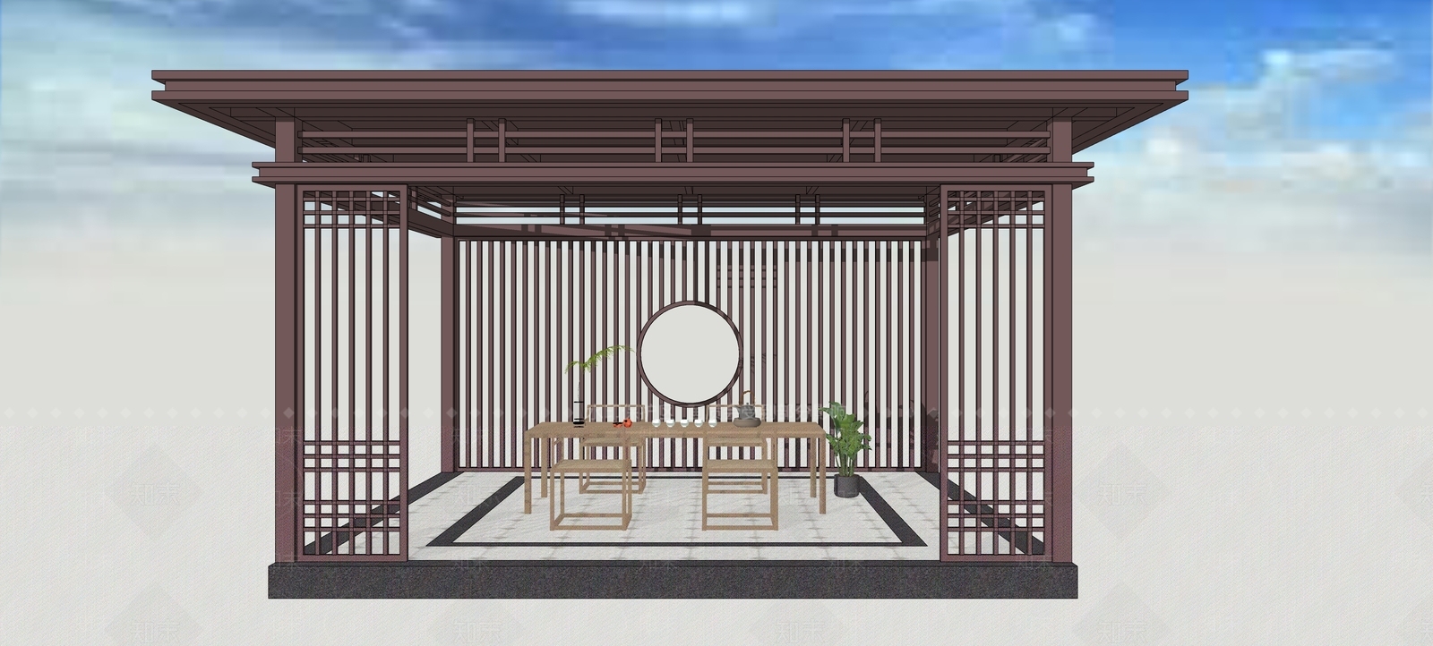新中式景观亭子SU模型下载【ID:1232246611】