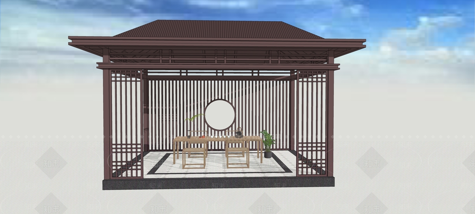 新中式景观亭子SU模型下载【ID:1232246611】