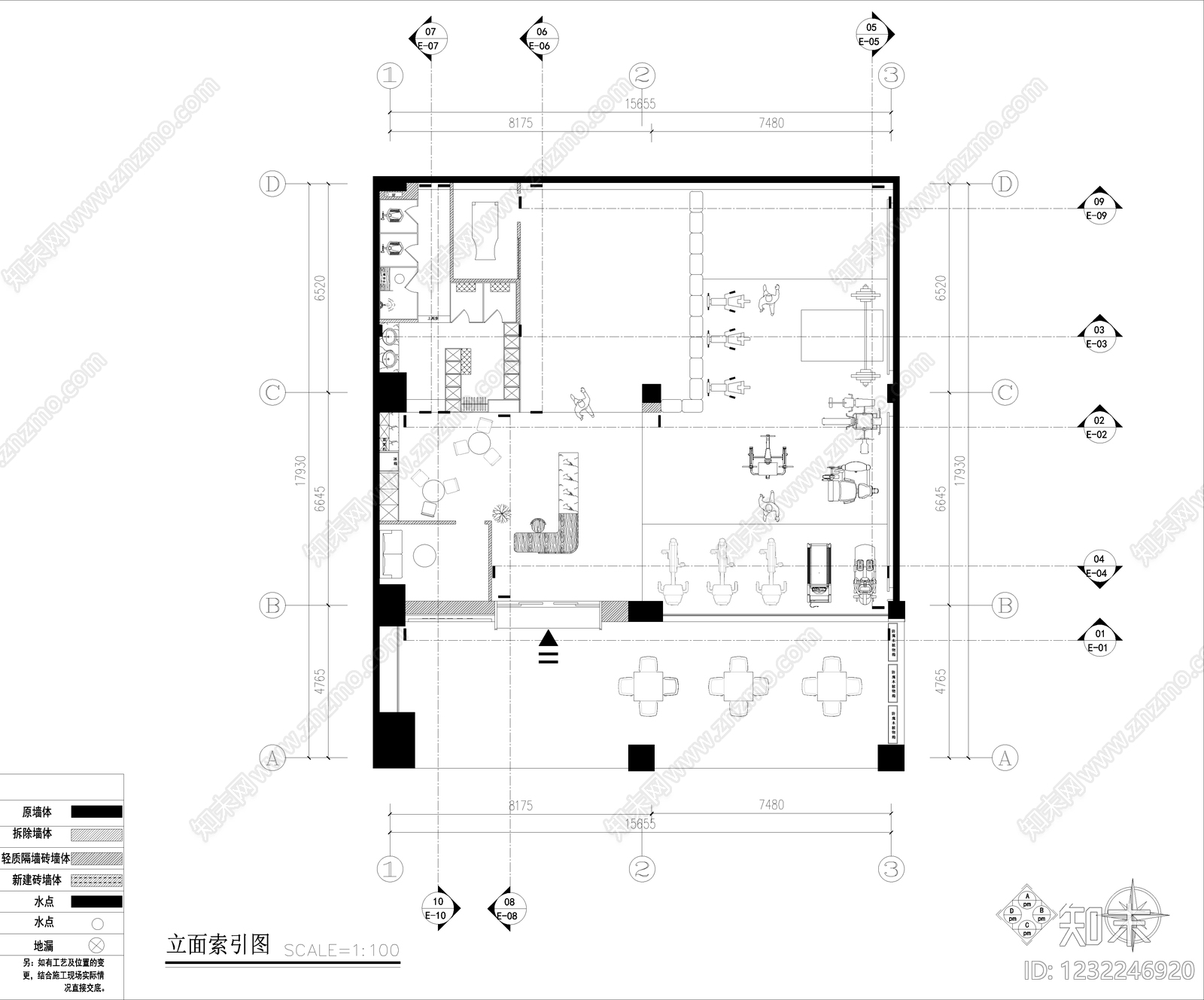 健身房cad施工图下载【ID:1232246920】