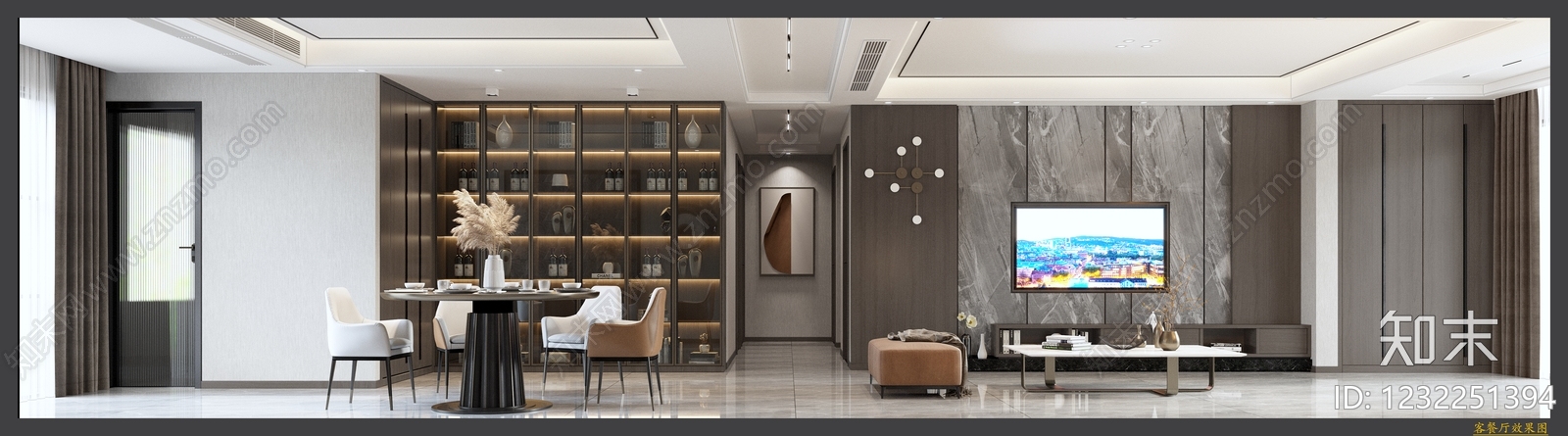 轻奢别墅客餐厅3D模型下载【ID:1232251394】