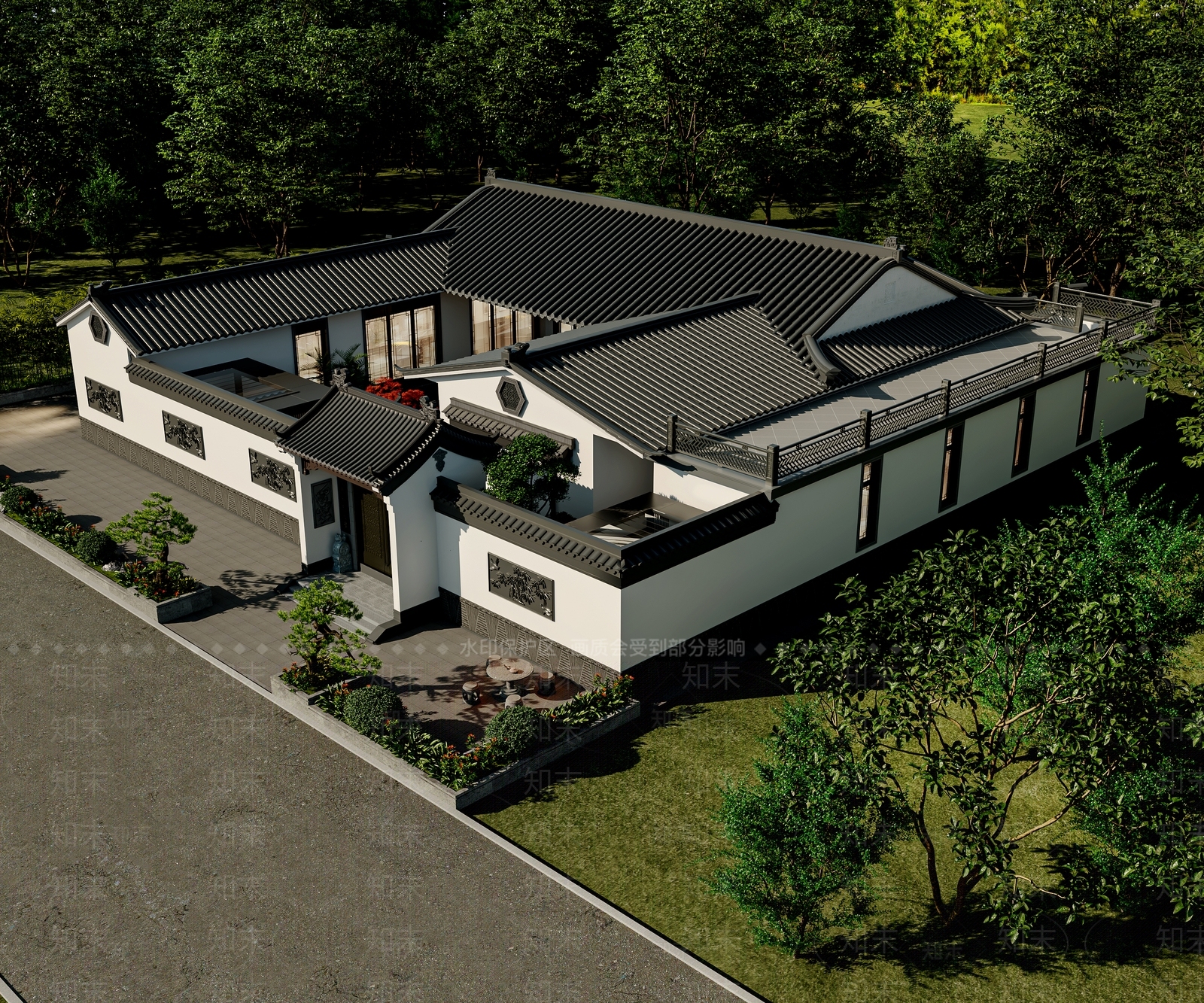 中式四合院3D模型下载【ID:1232251975】