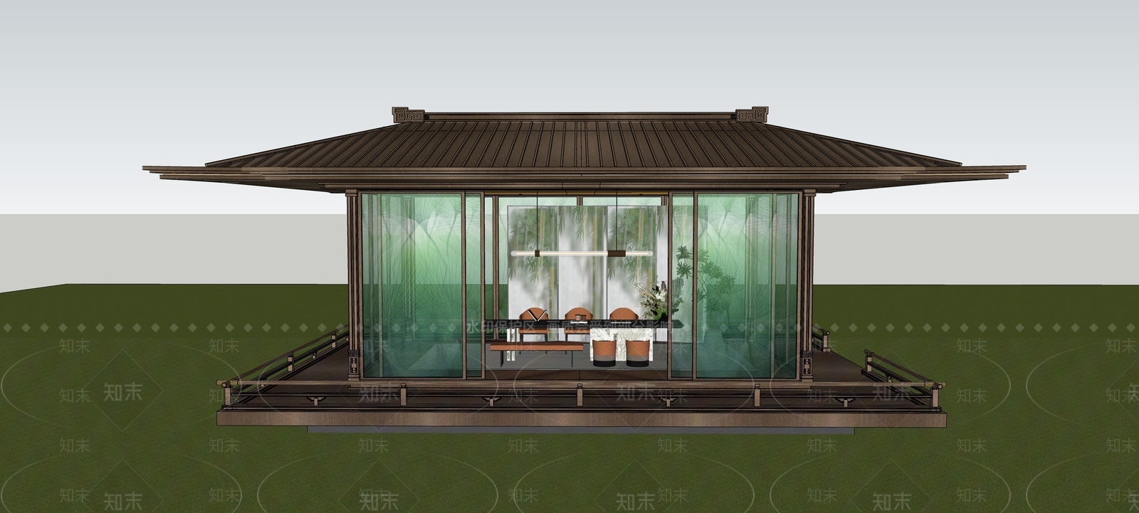 新中式亭子SU模型下载【ID:1232253551】
