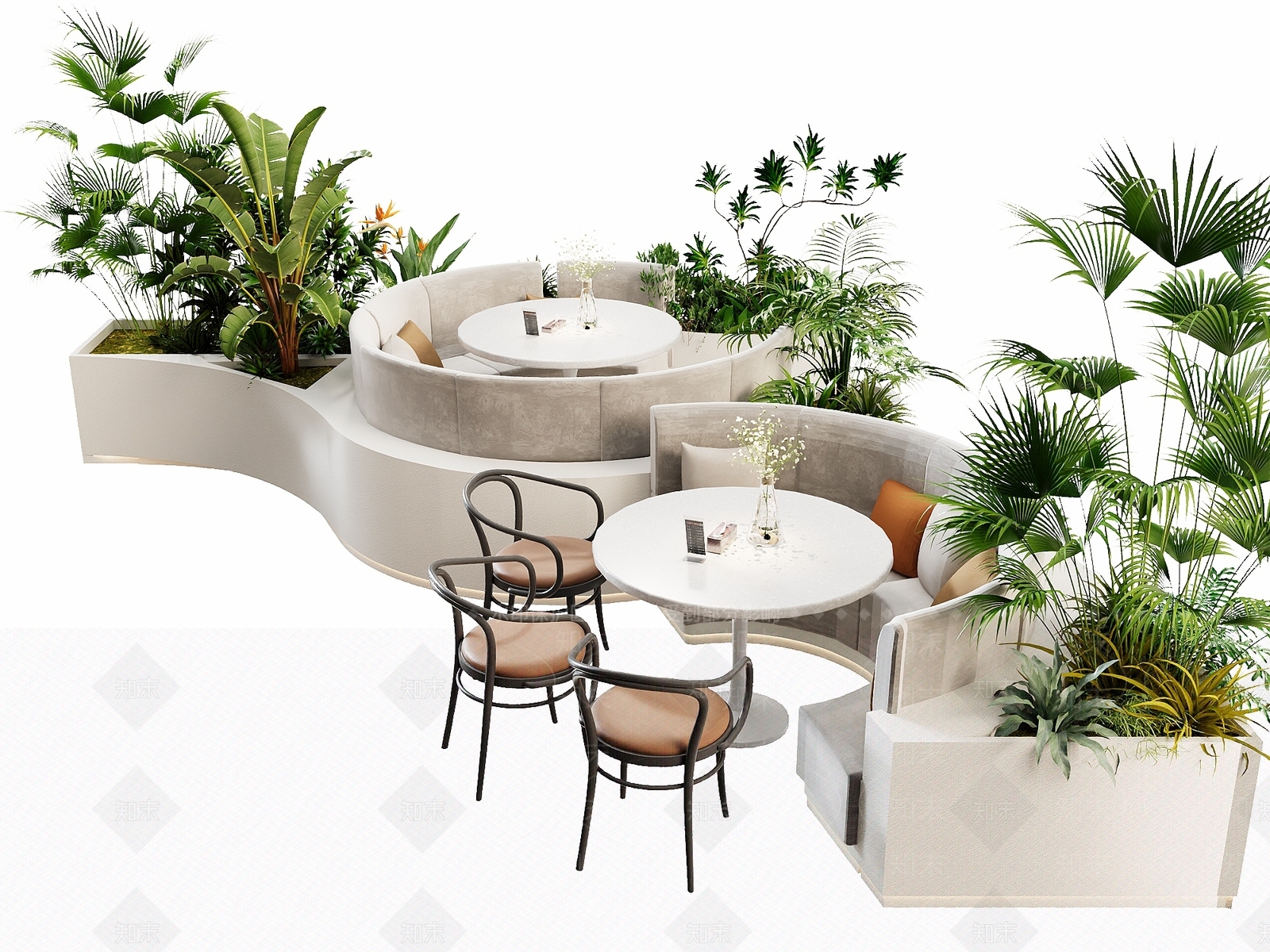 奶油风卡座餐厅3D模型下载【ID:1232254863】
