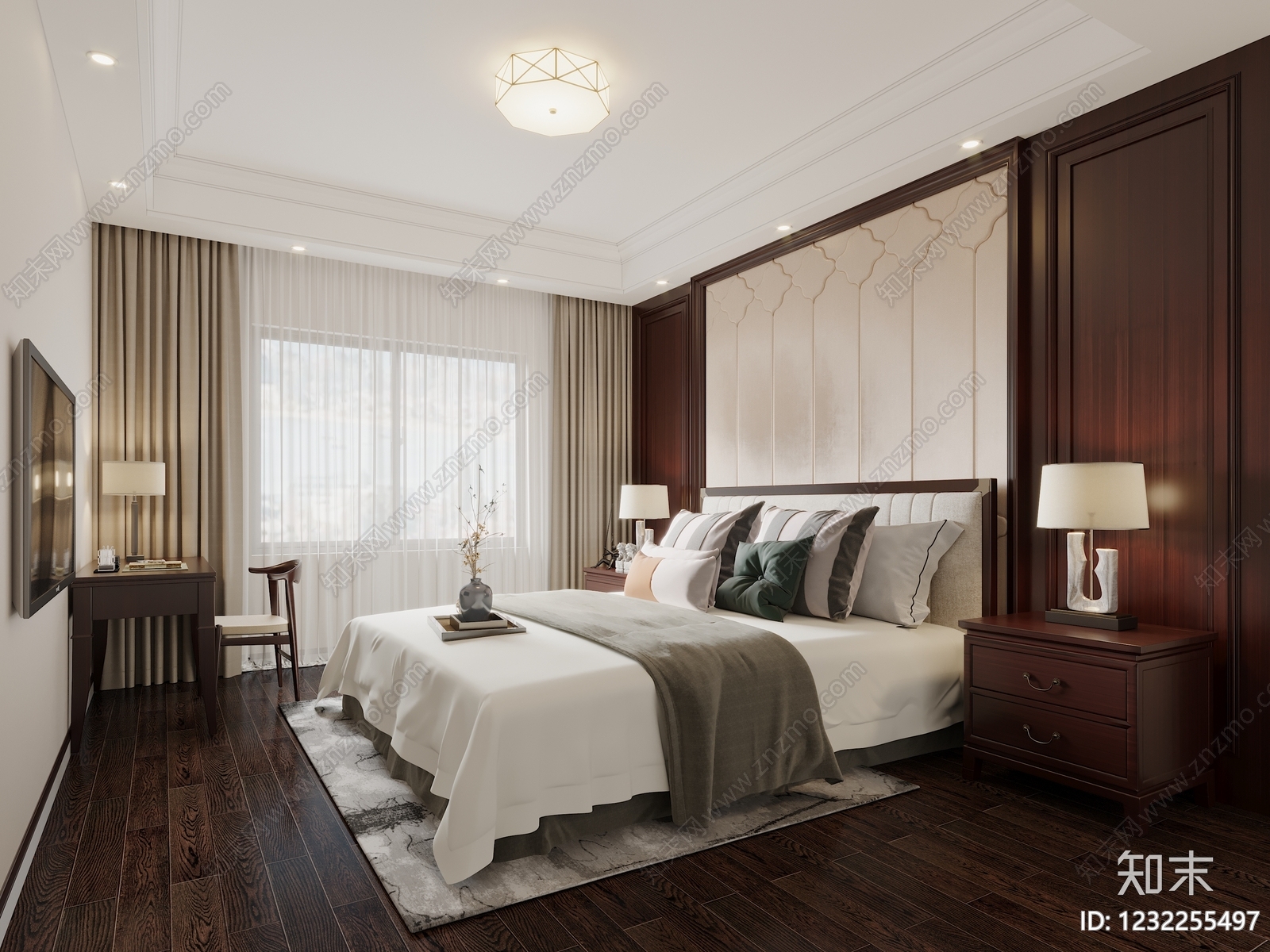 新中式主卧3D模型下载【ID:1232255497】