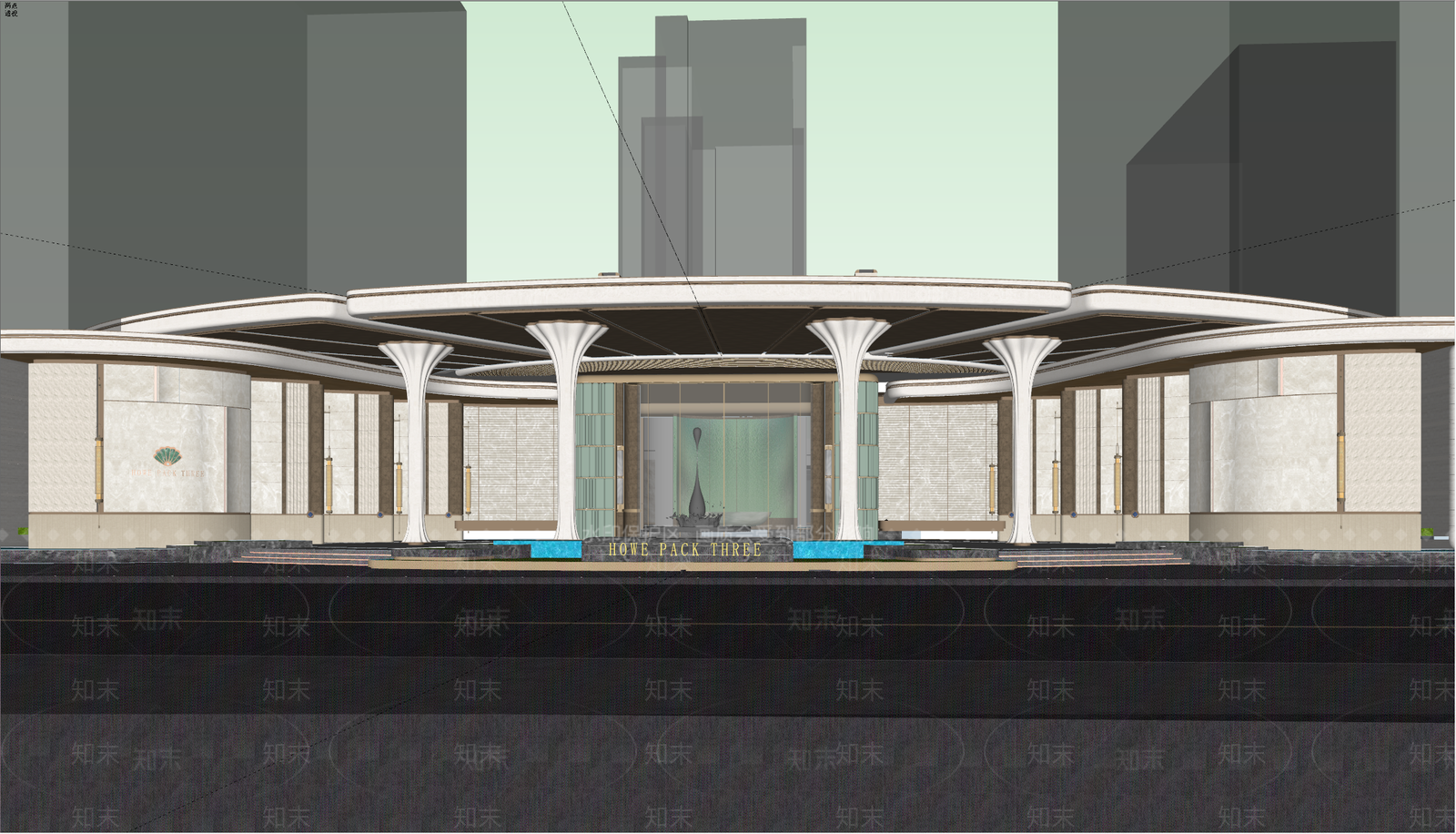现代售楼处建筑SU模型下载【ID:1232255524】