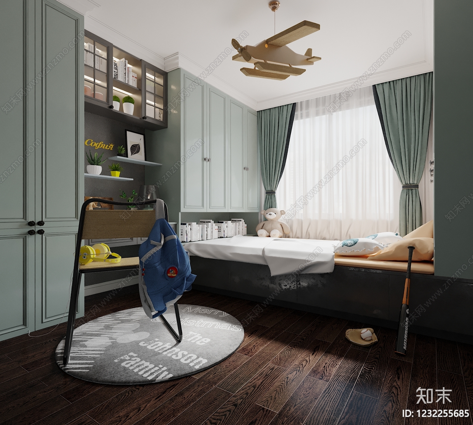 现代简约男孩房3D模型下载【ID:1232255685】
