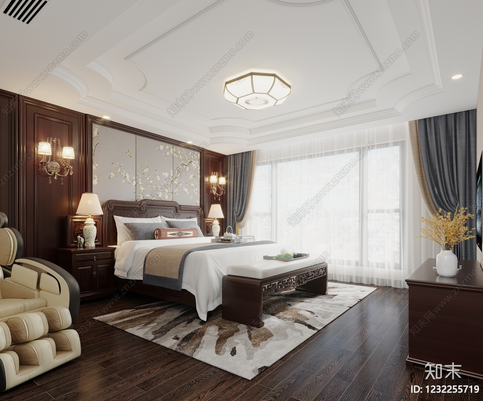 新中式主卧3D模型下载【ID:1232255719】