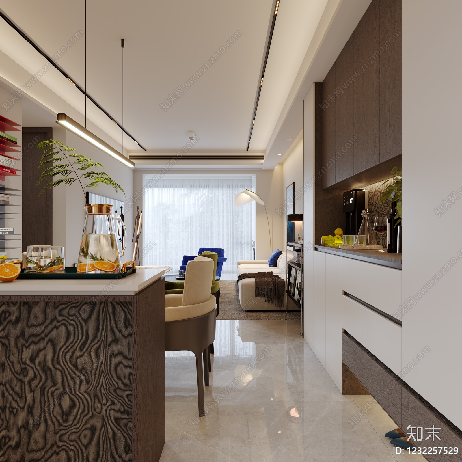 现代简约大平层客餐厅3D模型下载【ID:1232257529】