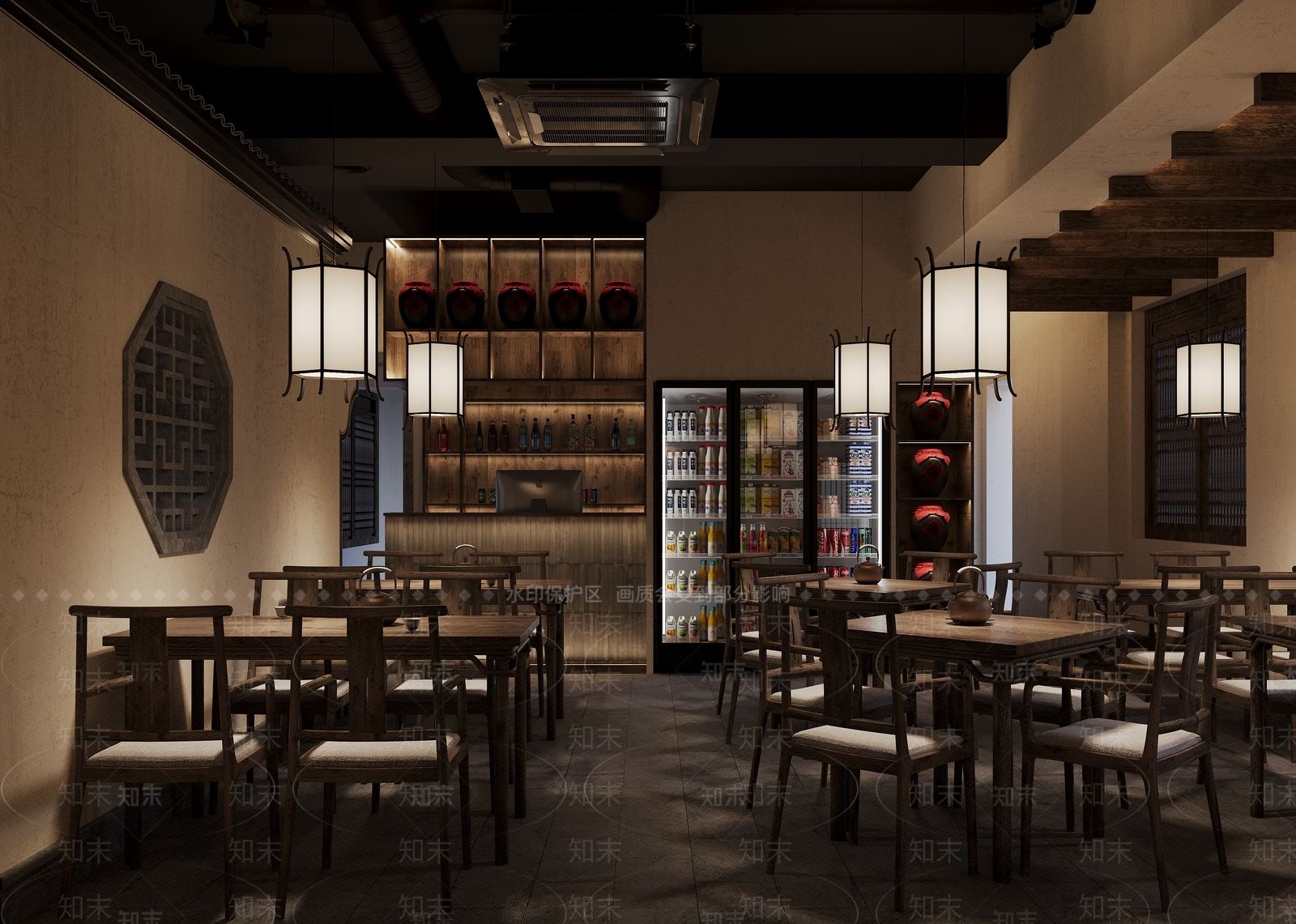 新中式中餐厅3D模型下载【ID:1232257249】