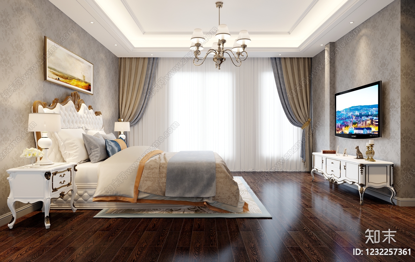 法式主卧3D模型下载【ID:1232257361】