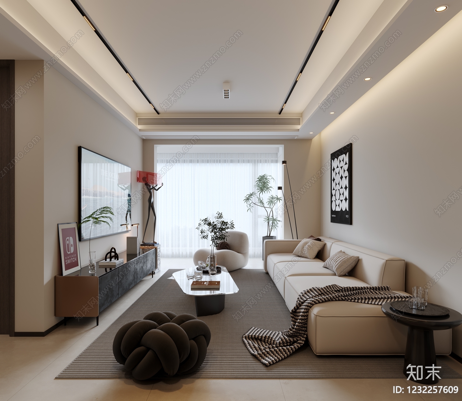 现代简约大平层客餐厅3D模型下载【ID:1232257609】