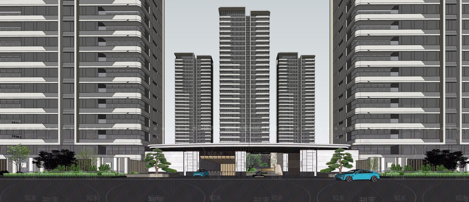 现代主义小区建筑SU模型下载【ID:1232258022】