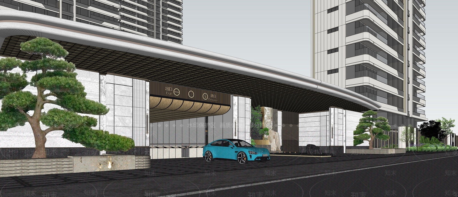 现代主义小区建筑SU模型下载【ID:1232258022】