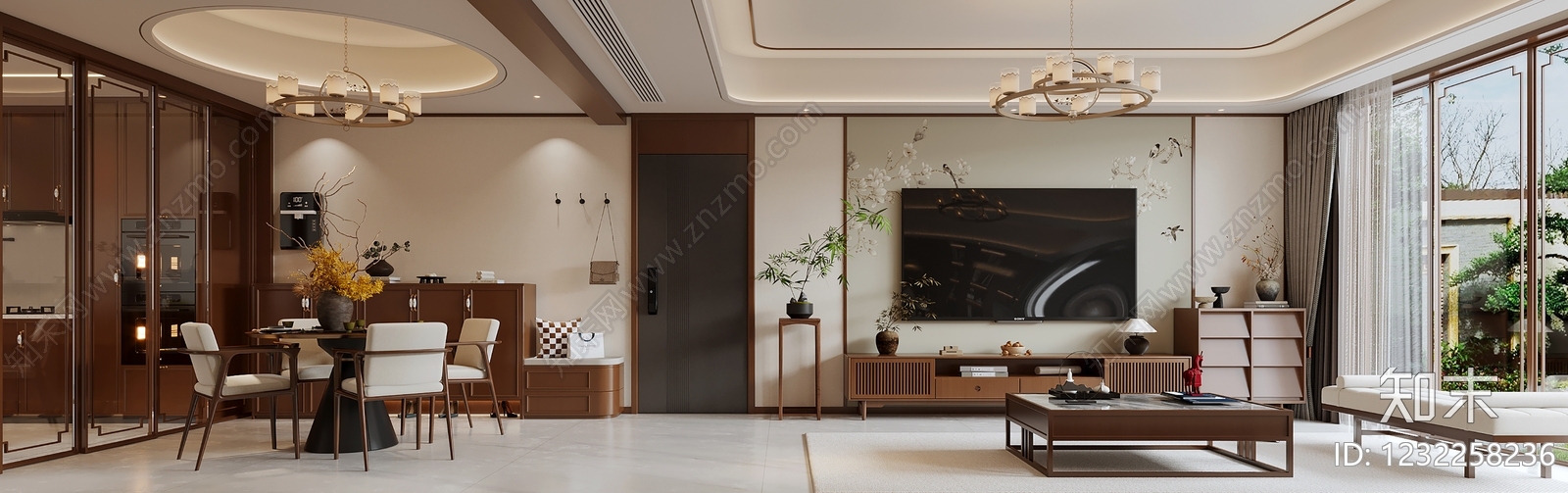 新中式宋式客餐厅3D模型下载【ID:1232258236】