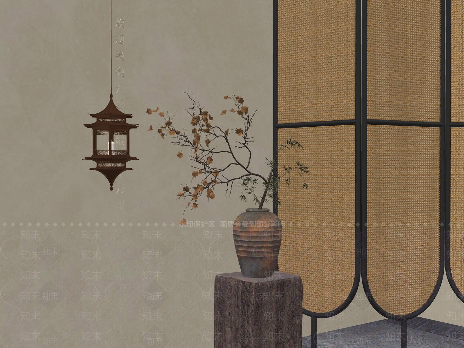 新中式花艺SU模型下载【ID:1232258679】