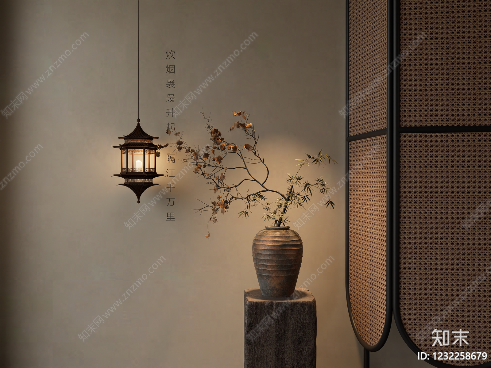 新中式花艺SU模型下载【ID:1232258679】