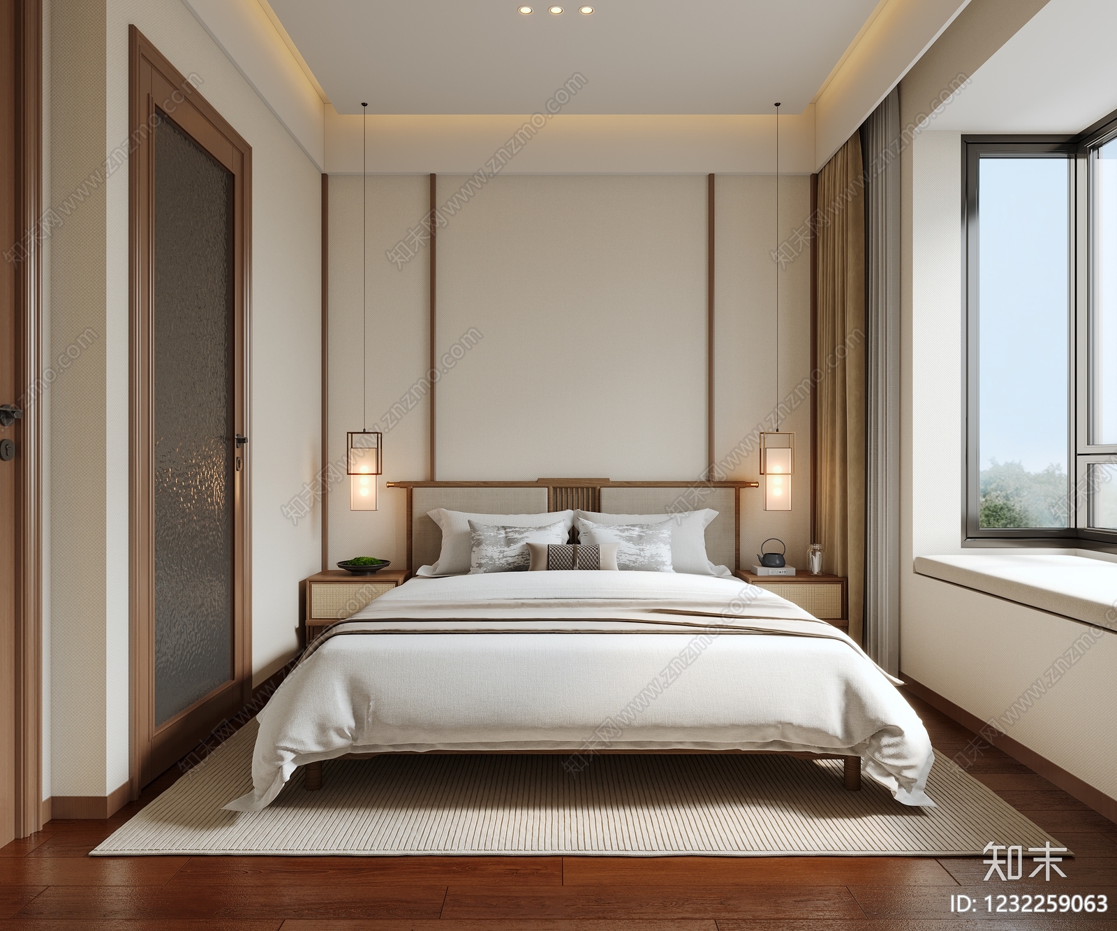 新中式主卧3D模型下载【ID:1232259063】