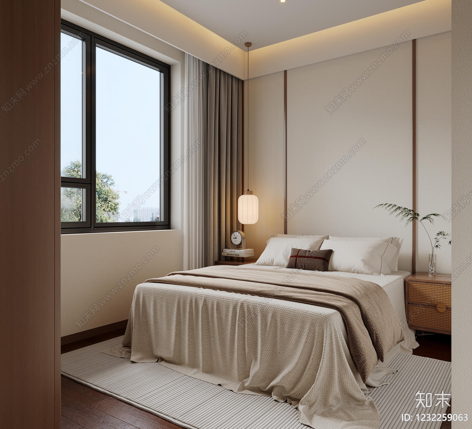 新中式主卧3D模型下载【ID:1232259063】